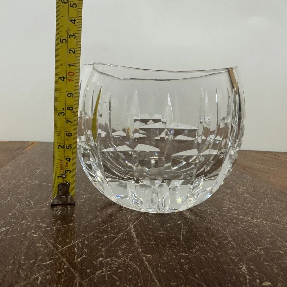 Oval Crystal Squat‎ Vase Candle Holder Cut Glass Decor